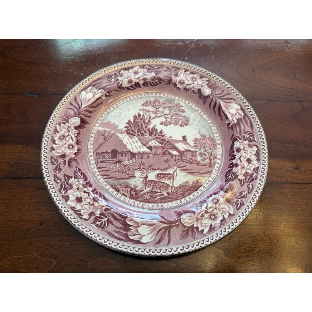 VTG Wedgwood Fallow Deer Pink Transferware Luncheon Plate 9.25" Etruria England